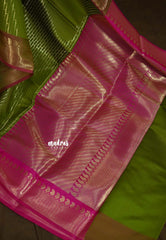 Olive Green - Ahaana -  Kantara Rukmini inspired Semi Silk with Zari Border - Perfect for Wedding Functions