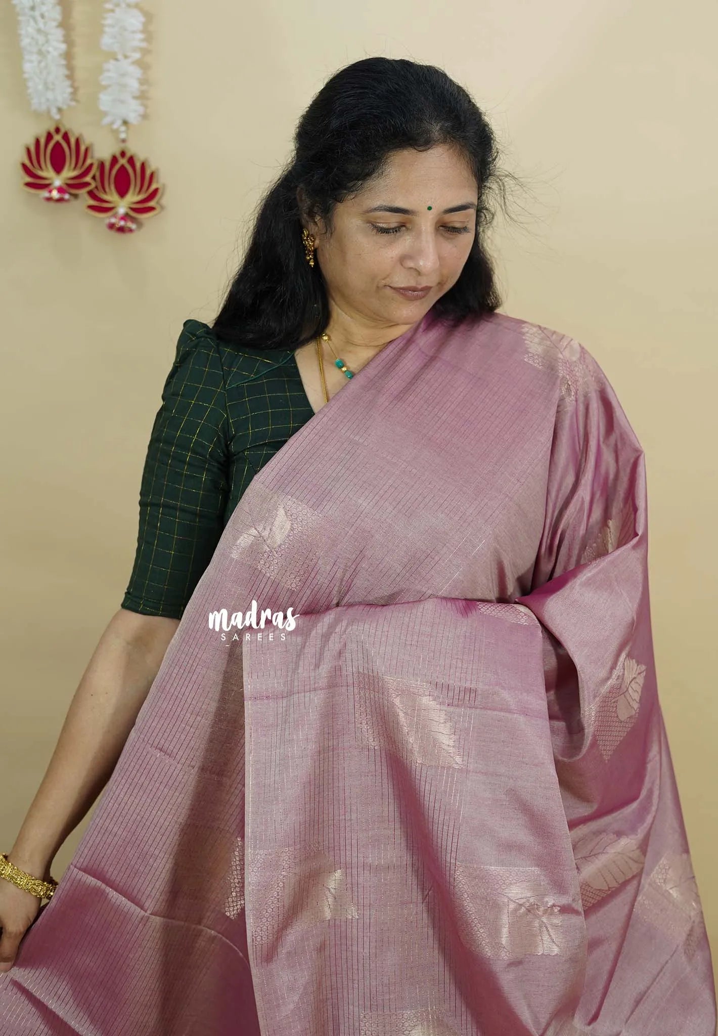 Onion Pink - Ahimsa - 100 count Pure mercerized silk cotton stripes border