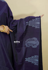 Navy Blue - Ahimsa - 100 count Pure mercerized silk cotton with temple and mango border