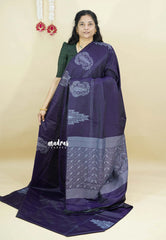 Navy Blue - Ahimsa - 100 count Pure mercerized silk cotton with temple and mango border