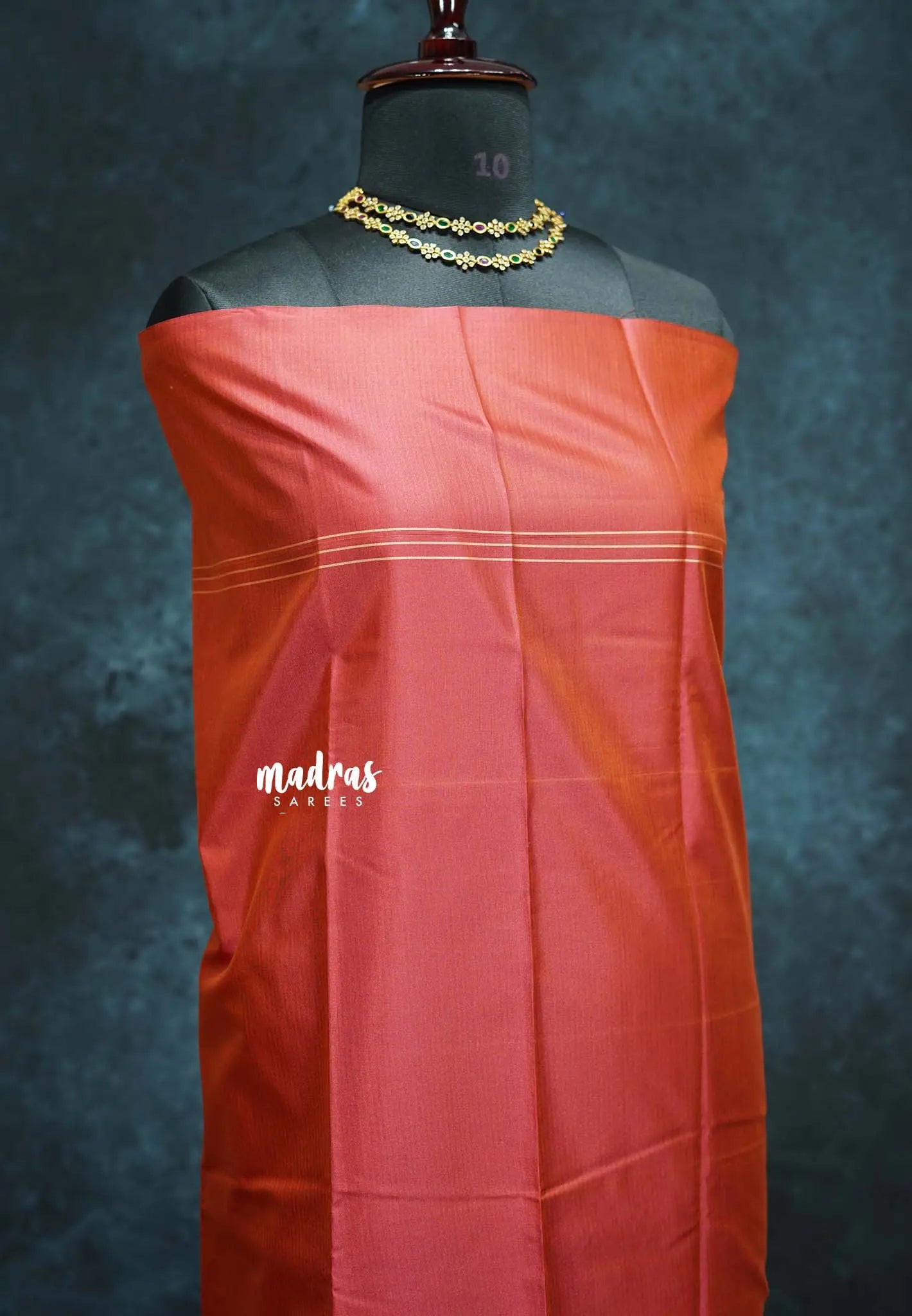Dualshade coral red - Ahimsa - 100 count Pure mercerized silk cotton border with temple and mango border