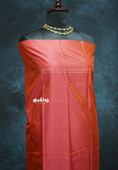 Dualshade coral red - Ahimsa - 100 count Pure mercerized silk cotton border with temple and mango border