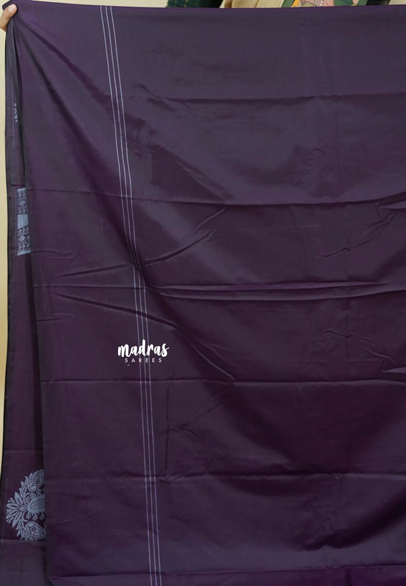 Jamun Purple  - Ahimsa - 100 count Pure mercerized silk cotton border with temple and mango border