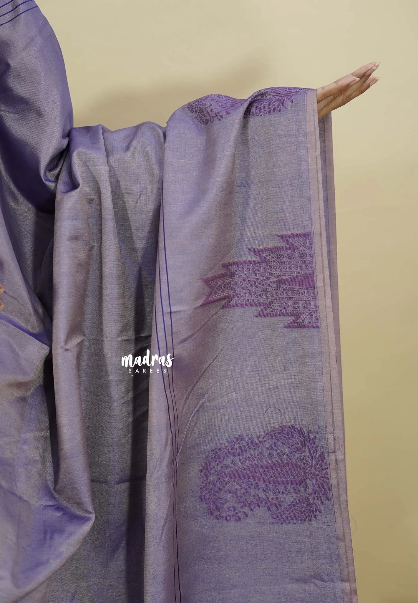 Dualshade Lavender  - Ahimsa - 100 count Pure mercerized silk cotton border with temple and mango border