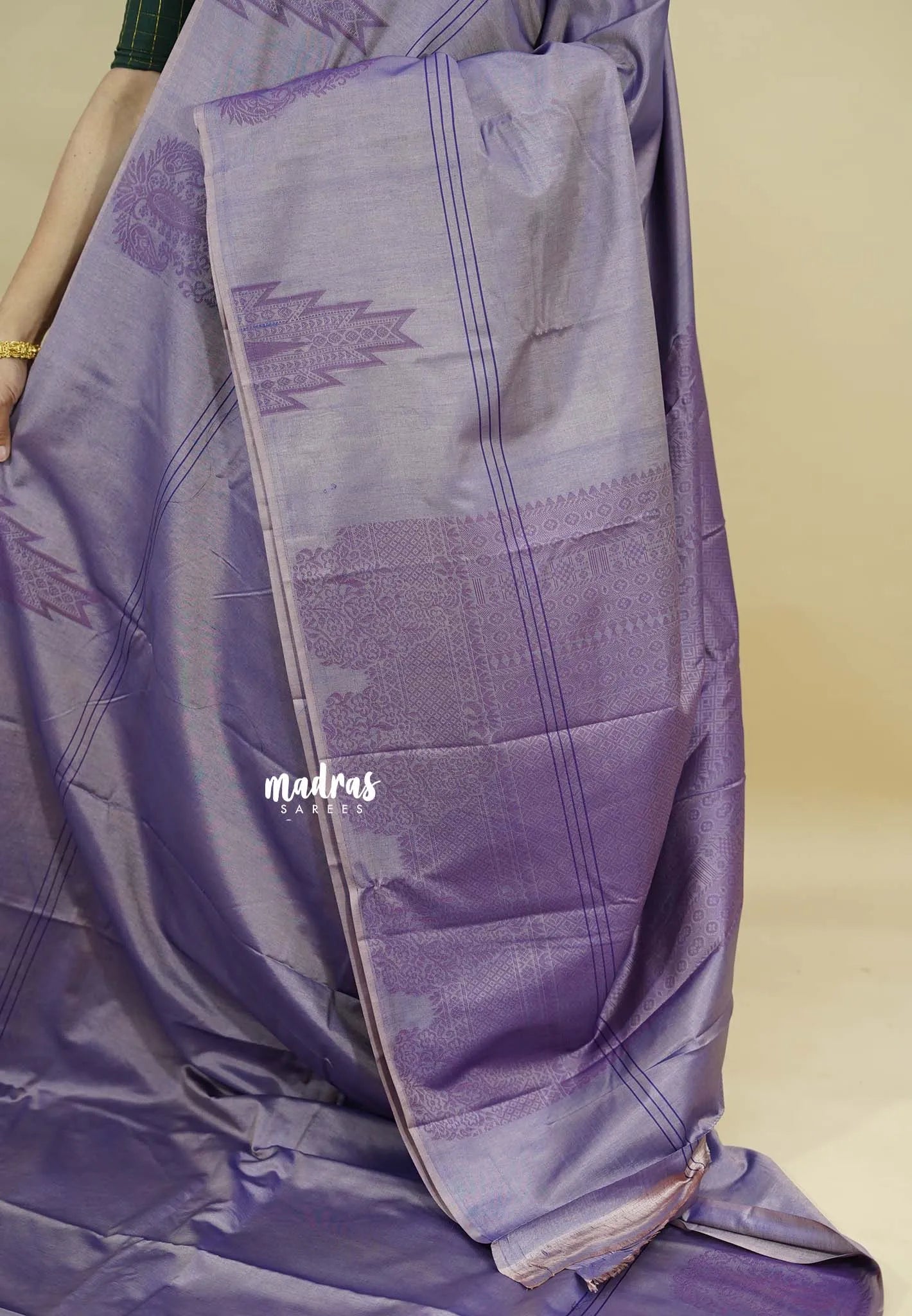 Dualshade Lavender  - Ahimsa - 100 count Pure mercerized silk cotton border with temple and mango border
