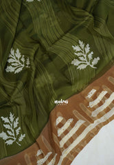 Olive Green - Ahimsa Silk with Bagru Handblock Saree | Best for Regular Wear | Casual Wear