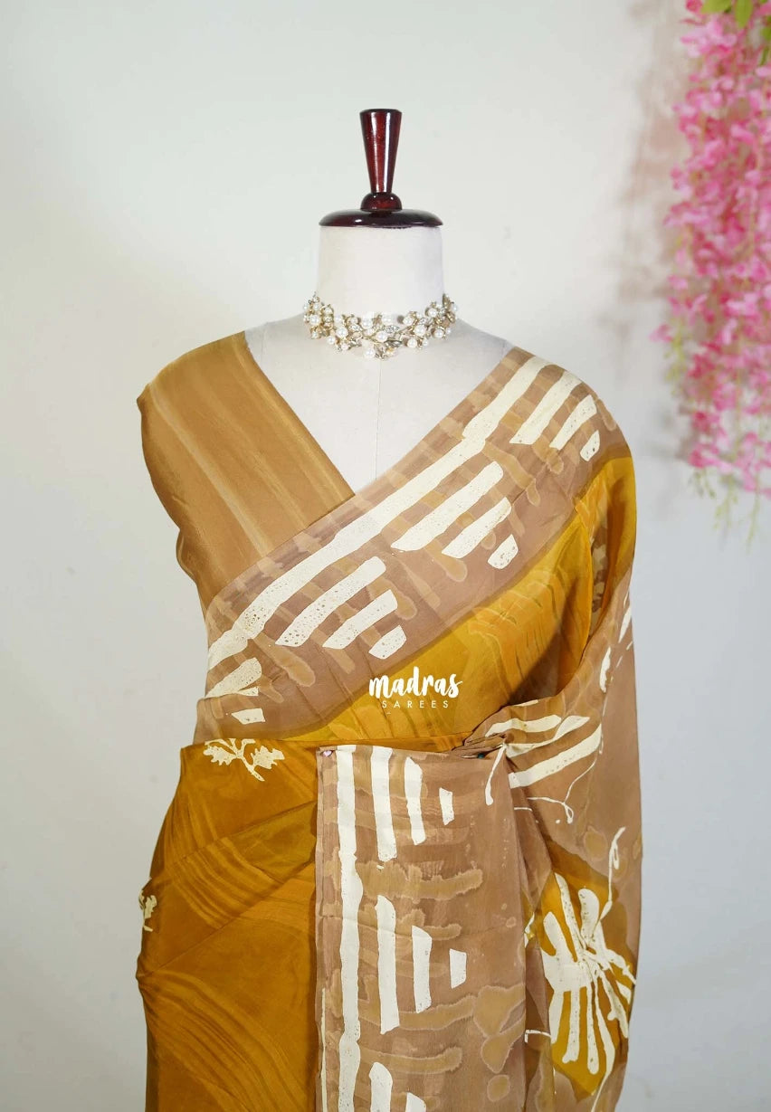 Mustard Glow - Ahimsa Silk with Bagru Handblock Saree | Best for Regular Wear | Casual Wear