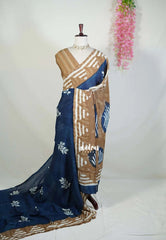 Indigo Blue - Ahimsa Silk with Bagru Handblock Saree | Best for Regular Wear | Casual Wear