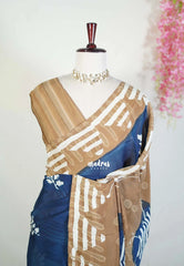 Indigo Blue - Ahimsa Silk with Bagru Handblock Saree | Best for Regular Wear | Casual Wear