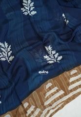 Indigo Blue - Ahimsa Silk with Bagru Handblock Saree | Best for Regular Wear | Casual Wear