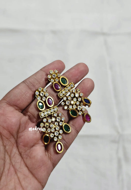 Aimpon Floral Two-Layered AD Stone Necklace with Matching Earrings
