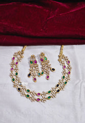 Aimpon Floral Two-Layered AD Stone Necklace with Matching Earrings