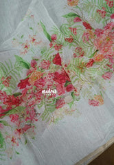 Snow White - Soft Alia linen cotton saree with Floral Prints for Teachers | 7 Narrow Pleats Drape | Under ₹1000