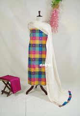 Amitha - Rainbow Madras Checks Handloom Cotton with Buttas Weaving Salwar Material 3 Piece set