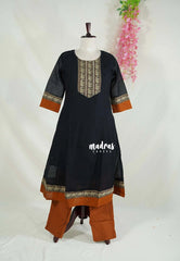 Midnight Black - Aavani - Narayanpet Cotton Anarkali Salwar Suit with Thread Weaving Yoke and Border