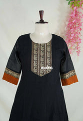 Midnight Black - Aavani - Narayanpet Cotton Anarkali Salwar Suit with Thread Weaving Yoke and Border