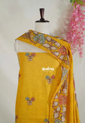 Amitha – Mustard Yellow - Premium Soft Linen Salwar Suit with Kalamkari and Kantha Stitched 3 piece set
