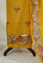 Amitha – Mustard Yellow - Premium Soft Linen Salwar Suit with Kalamkari and Kantha Stitched 3 piece set
