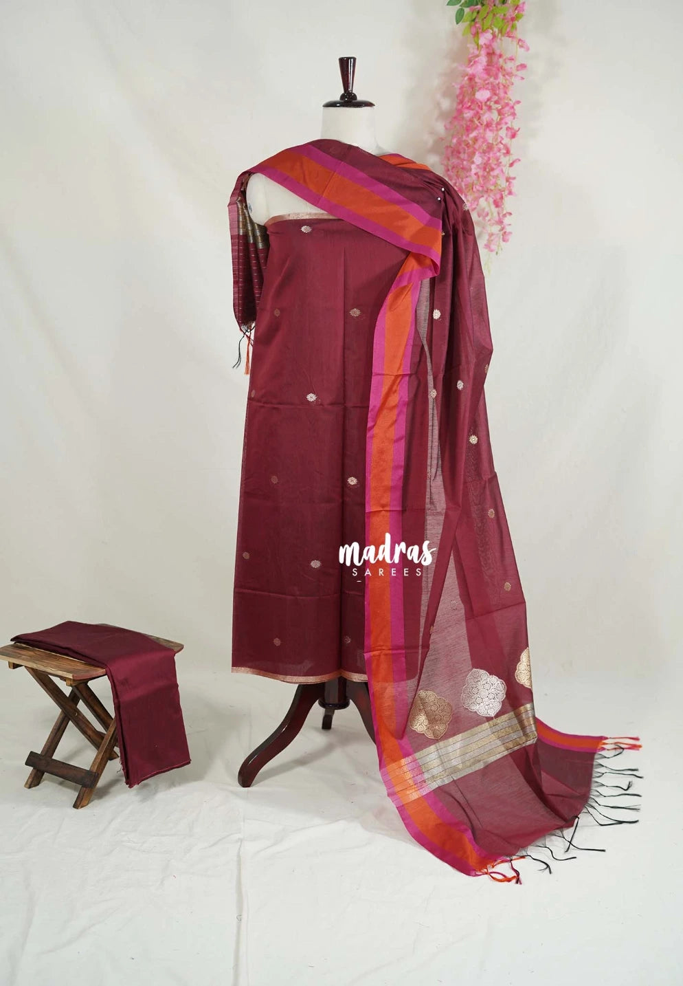 Amitha – Maroon - Semi Silk with Zari Weaving Salwar Set 3 pieces