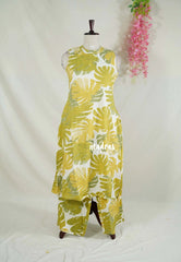 Beige & Green Shade - Aavani - Pre-washed Hand block Co-Ord Sleeveless Set   Perfect for Office Wear | Casual Days | Everyday wear