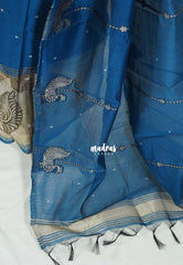 Amitha – Peacock Blue - Premium Cotton Silk Salwar Suit with Big Embroidery Peacock Motif and Weaving Buttas  3 piece set