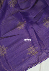 Royal Purple with Lace - ANJALI - Soft Tissue linen Saree with Kolam Prints with Lace Work - Perfect for Festive Wear