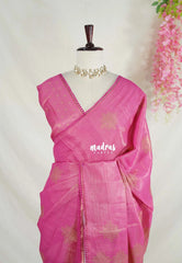 Rose Pink with Lace - ANJALI - Soft Tissue linen Saree with Kolam Prints with Lace Work - Perfect for Festive Wear