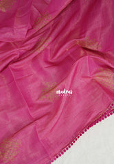 Rose Pink with Lace - ANJALI - Soft Tissue linen Saree with Kolam Prints with Lace Work - Perfect for Festive Wear