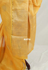 Mustard Yellow with Lace - ANJALI - Soft Tissue linen Saree with Kolam Prints with Lace Work - Perfect for Festive Wear