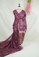 Wine Purple with Lace - ANJALI - Soft Tissue linen Saree with Kolam Prints with Lace Work - Perfect for Festive Wear