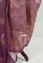 Wine Purple with Lace - ANJALI - Soft Tissue linen Saree with Kolam Prints with Lace Work - Perfect for Festive Wear