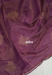 Wine Purple with Lace - ANJALI - Soft Tissue linen Saree with Kolam Prints with Lace Work - Perfect for Festive Wear