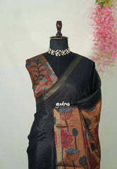 Nightfall Black - Ananya - Soft Mangalore Silk Plain Saree with Kalamkari Pallu and Blouse - Best for Casual Gatherings