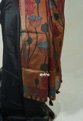 Nightfall Black - Ananya - Soft Mangalore Silk Plain Saree with Kalamkari Pallu and Blouse - Best for Casual Gatherings