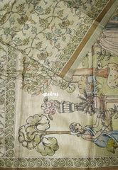 Muted Beige with Mustard Brown - Ananya - Soft Mangalore Silk Saree with Garden Prints - Best for Office Wear