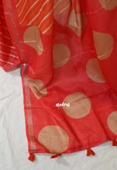 Orange with Red - Ananya - Soft Mangalore Silk Saree with Diagonal Striped Lines - Best for Casual Gatherings