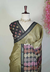 Olive Tone - Ananya - Soft Mangalore Silk Saree with Ball Butta Border - Best for Casual Gatherings