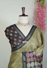 Olive Tone - Ananya - Soft Mangalore Silk Saree with Ball Butta Border - Best for Casual Gatherings