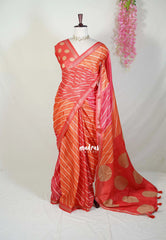 Orange with Red - Ananya - Soft Mangalore Silk Saree with Diagonal Striped Lines - Best for Casual Gatherings