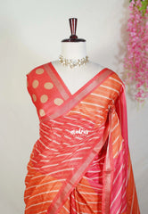 Orange with Red - Ananya - Soft Mangalore Silk Saree with Diagonal Striped Lines - Best for Casual Gatherings