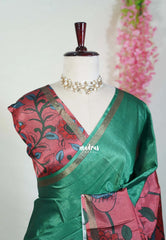 Classic Green - Ananya - Soft Mangalore Silk Plain Saree with Kalamkari Pallu and Blouse - Best for Casual Gatherings