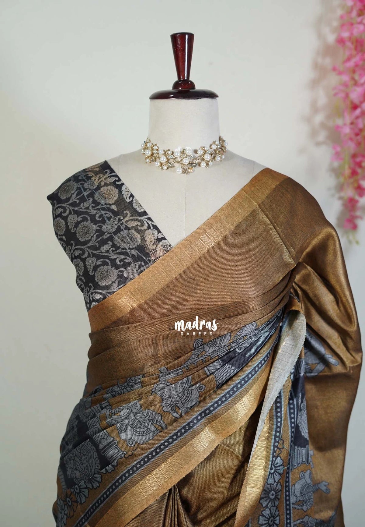 Mustard Brown - Ananya - Soft Mangalore Silk Saree with Kalamkari Ram Parivar Prints  - Best for Casual Gatherings