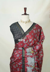 Pinkish Maroon - Ananya - Soft Mangalore Silk Saree with Pichwai Lotus And Cow Prints - Best for Office Wear
