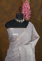 Dove Grey with lilac tint - ANJALI - Soft Tissue linen Saree with Floral Prints - Perfect for Office Wear | corporate meetings | College