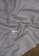 Dove Grey with lilac tint - ANJALI - Soft Tissue linen Saree with Floral Prints - Perfect for Office Wear | corporate meetings | College
