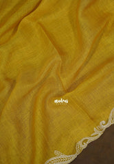 Mustard Yellow - ANJALI - Soft Tissue linen Saree with Cut Embroidery Border - Perfect for Festive Wear