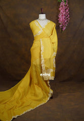 Mustard Yellow - ANJALI - Soft Tissue linen Saree with Cut Embroidery Border - Perfect for Festive Wear