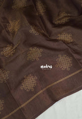 Coffee Brown - ANJALI - Soft Tissue linen Saree with Kolam Prints - Perfect for Festive Wear