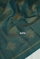 Teal Green - ANJALI - Soft Tissue linen Saree with Kolam Prints - Perfect for Festive Wear