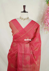 Reddish Pink - ANJALI - Soft Tissue linen Saree with Kolam Prints - Perfect for Festive Wear